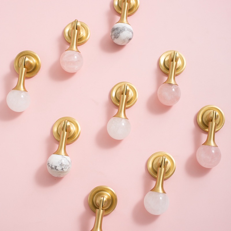 Furniture Hardware Drop Pulls - Witte Kristallen Bol + Messing Meubelgrepen